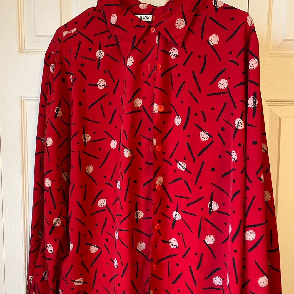 Vintage Notations Red PolkaDot Blouse.